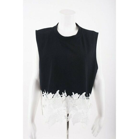 Derek Lam 10 Crosby Women's Lea Lace Crochet Trim Top Sleeveless Shirt Black NWT - Picture 1 of 6